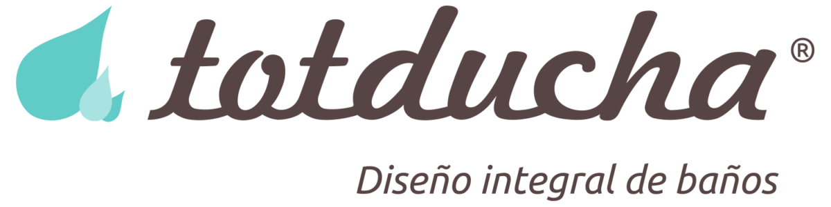 Logo de Totducha en marrón y con gotas azules